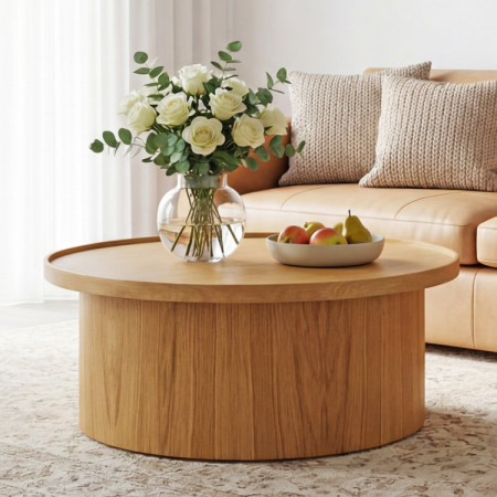 Dub tölgy dohányzóasztal natúr tölgy, Ø 80 cm henger alakú  - 1