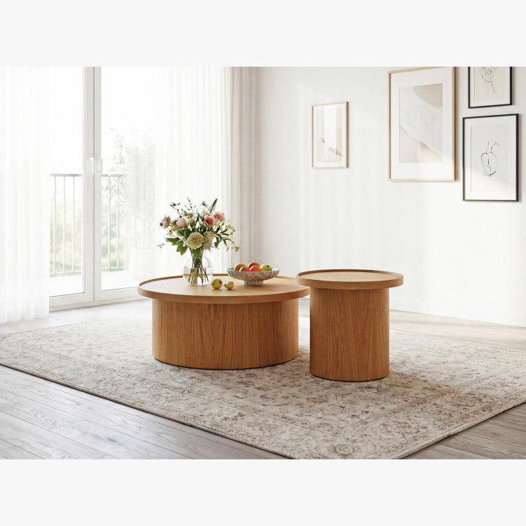 Dub tölgy dohányzóasztal natúr tölgy, Ø 80 cm henger alakú  - 3