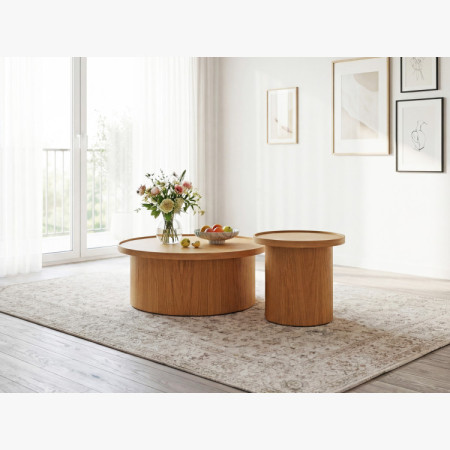 Dub tölgy dohányzóasztal natúr tölgy, Ø 80 cm henger alakú  - 3