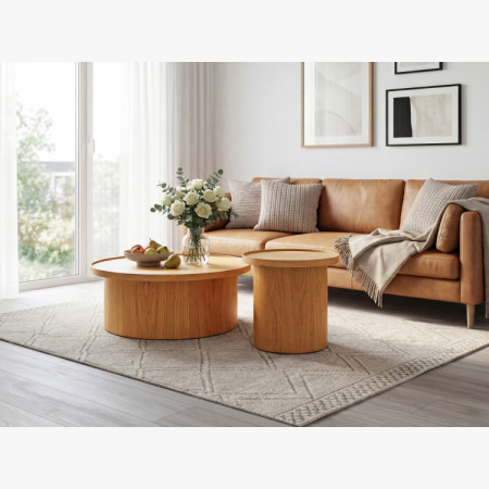 Dub tölgy dohányzóasztal natúr tölgy, Ø 80 cm henger alakú  - 5