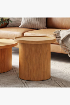 Tölgyfa dohányzóasztal kerek 45 cm, természetes dub natural színű