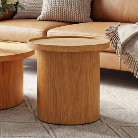 Dub tölgy dohányzóasztal natúr tölgy, Ø 45 cm henger alakú  - 1