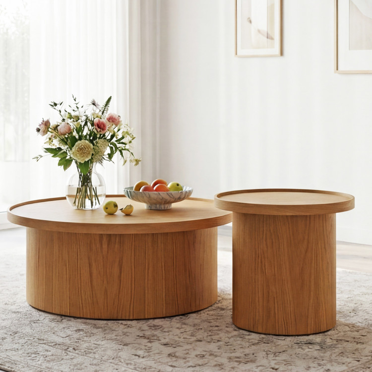 Dub tölgy dohányzóasztal natúr tölgy, Ø 45 cm henger alakú  - 2