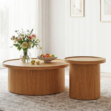 Dub tölgy dohányzóasztal natúr tölgy, Ø 45 cm henger alakú  - 2