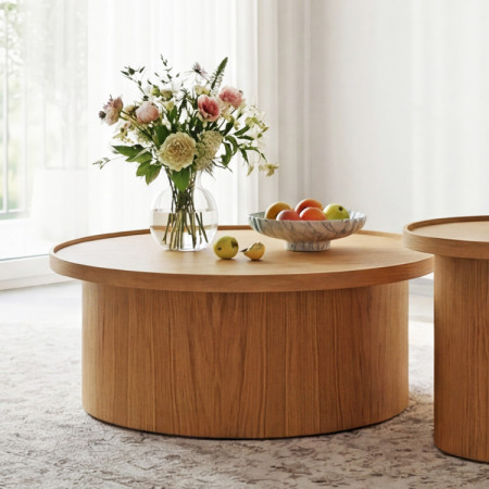 Dub tölgy dohányzóasztal natúr tölgy, Ø 45 cm henger alakú  - 9