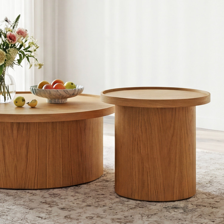 Dub tölgy dohányzóasztal natúr tölgy, Ø 45 cm henger alakú  - 11