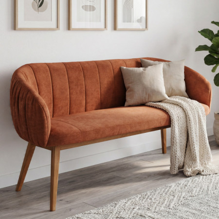 Čalouněná lavice Elba s dubovými nohami v cihlové barvě  - 1