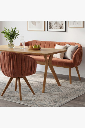 Čalouněná lavice Elba s dubovými nohami v cihlové barvě  - 1 2