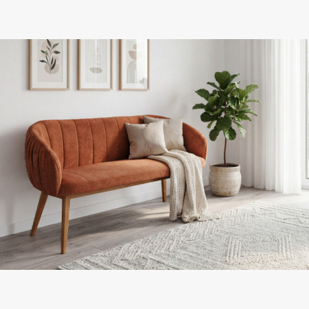 Čalouněná lavice Elba s dubovými nohami v cihlové barvě  - 4