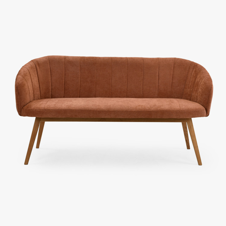 Čalouněná lavice Elba s dubovými nohami v cihlové barvě  - 5