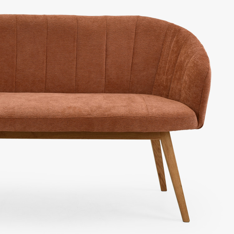 Čalouněná lavice Elba s dubovými nohami v cihlové barvě  - 7