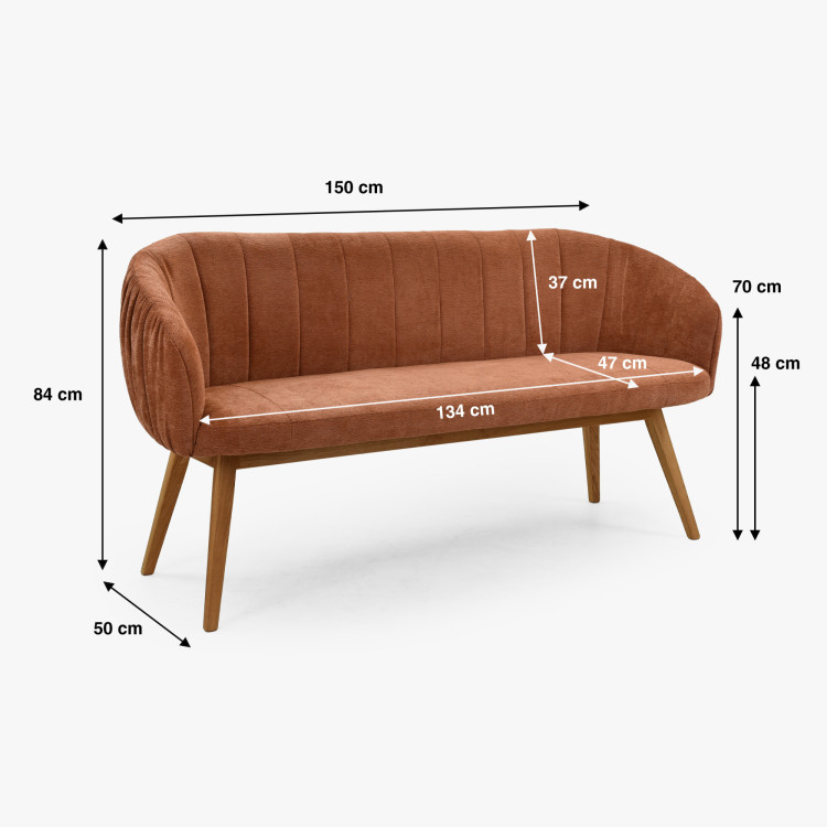 Čalouněná lavice Elba s dubovými nohami v cihlové barvě  - 14