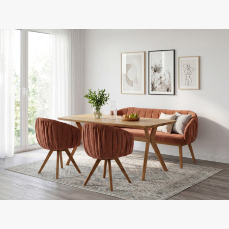 Čalouněná lavice Elba s dubovými nohami v cihlové barvě  - 15