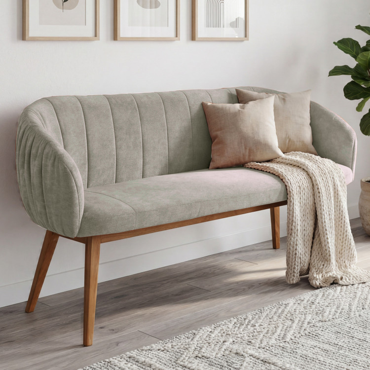 Kárpitozott Elba pad tölgyfából készült lábakkal szürke színben  - 1