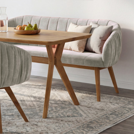 Kárpitozott Elba pad tölgyfából készült lábakkal szürke színben  - 2