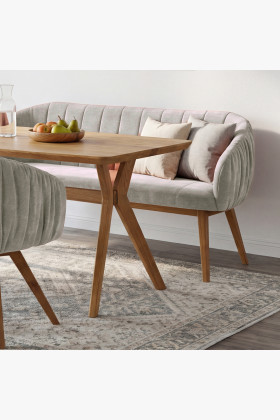 Tömör tölgyfa étkezőgarnitúra – ovális 180cm asztal, pad és Elba karosszékek  - 1 2