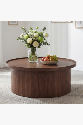 Dió színű tölgyfa kör alakú dohányzóasztal, Ø 80 cm, hengeres láb