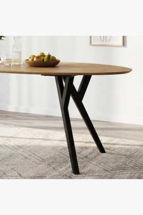 Kerek tölgyfa asztal, fekete lábak mak 180 x 90 cm  - 1 2