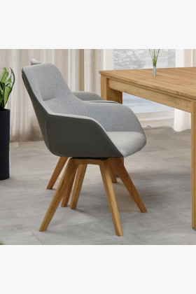 Forgatható fotel fa lábakkal, szürke  - 1 2