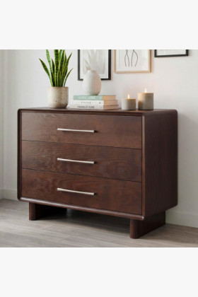 dió színű tölgyfa komód 3 fiókkal, modern design, 95 cm