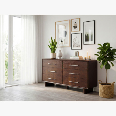 Komód 6 fiókkal dió színben – 160 cm