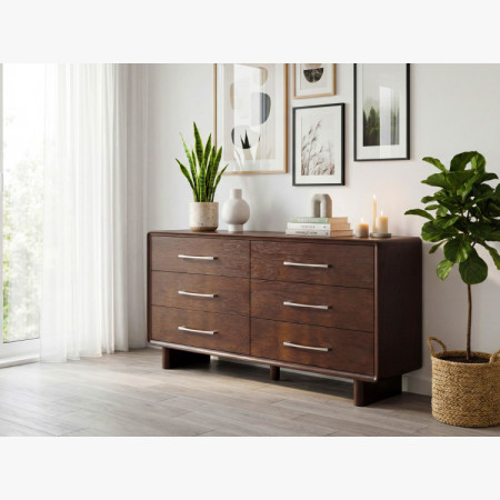 Komód 6 fiókkal dió színben – 160 cm