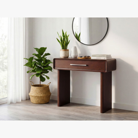 Design konzolasztal fiókkal diószínű