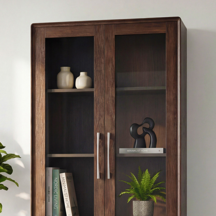 Vitrin üveges ajtóval és fiókkal dió színben