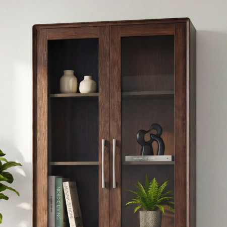 Vitrin üveges ajtóval és fiókkal dió színben