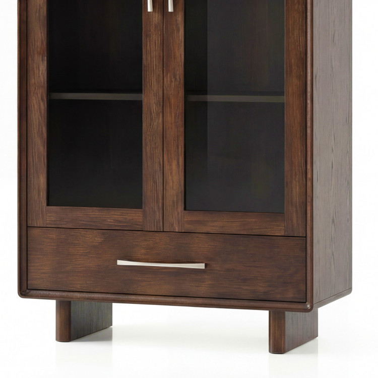 Vitrin üveges ajtóval és fiókkal dió színben