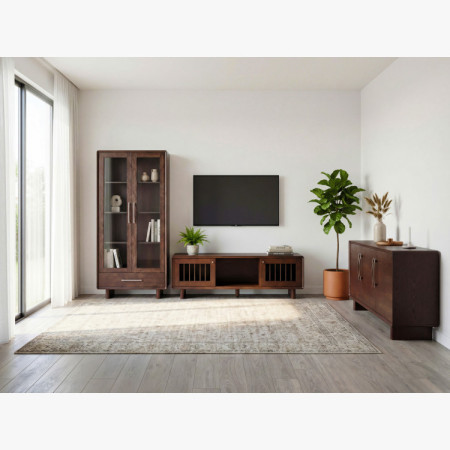 Vitrin üveges ajtóval és fiókkal dió színben