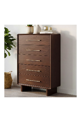 Magas dizájn dió színű komód 5 fiókkal, tölgy furnér, 70 cm