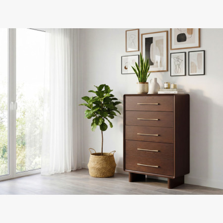 Magas design komód 5 fiókkal dió színben