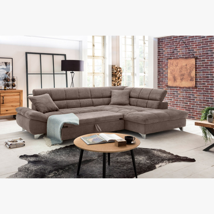 Rohkanapé ágyfunkcióval, barna-szürke színben, jobb sarok