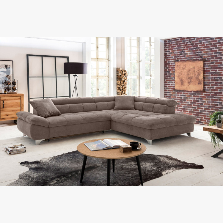 Rohkanapé ágyfunkcióval, barna-szürke színben, jobb sarok