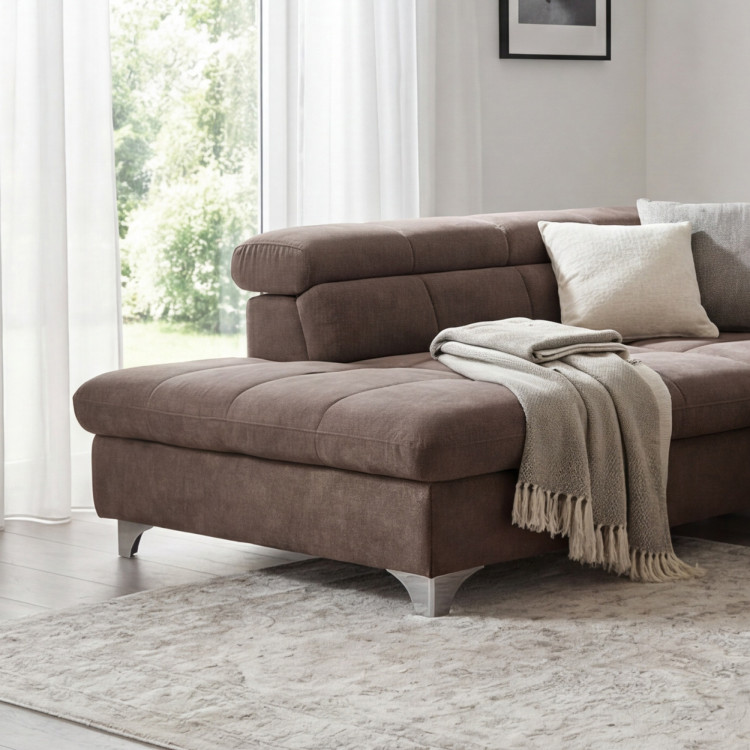 Rohos sarokkanapé ággyá alakítható funkcióval, szín: barna-szürke, bal oldali sarok