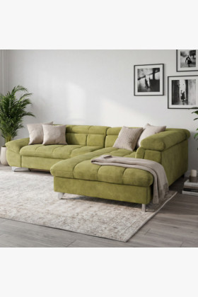 Zöld sarok ülőgarnitúra ágyazható funkcióval, tömörfa vázzal