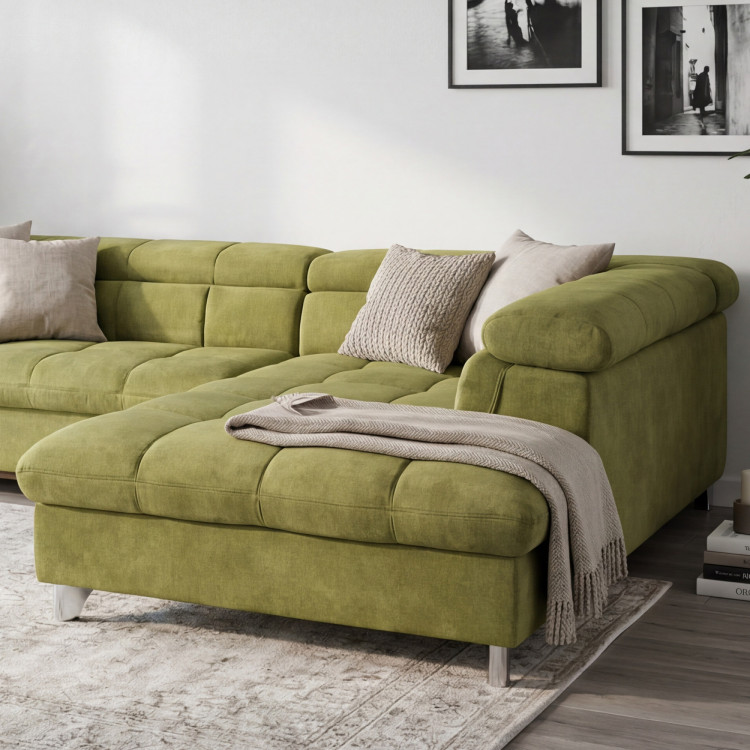 Sarokkanapé kihúzható funkcióval zöld színben, jobb sarok