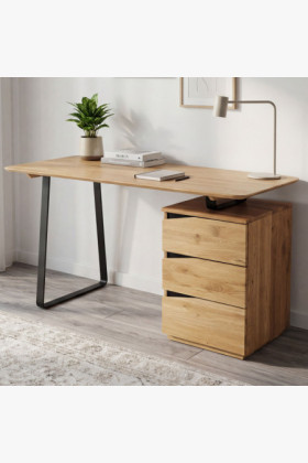 Tölgyfa munkaasztal, fekete fém lábakkal, Smak