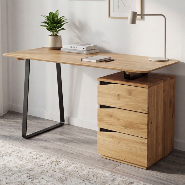 Tölgyfa munkaasztal, fekete fém lábakkal, Smak