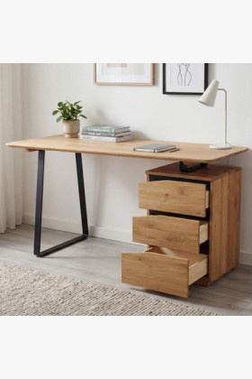 Tölgyfa munkaasztal, fekete fém lábakkal, Smak 2