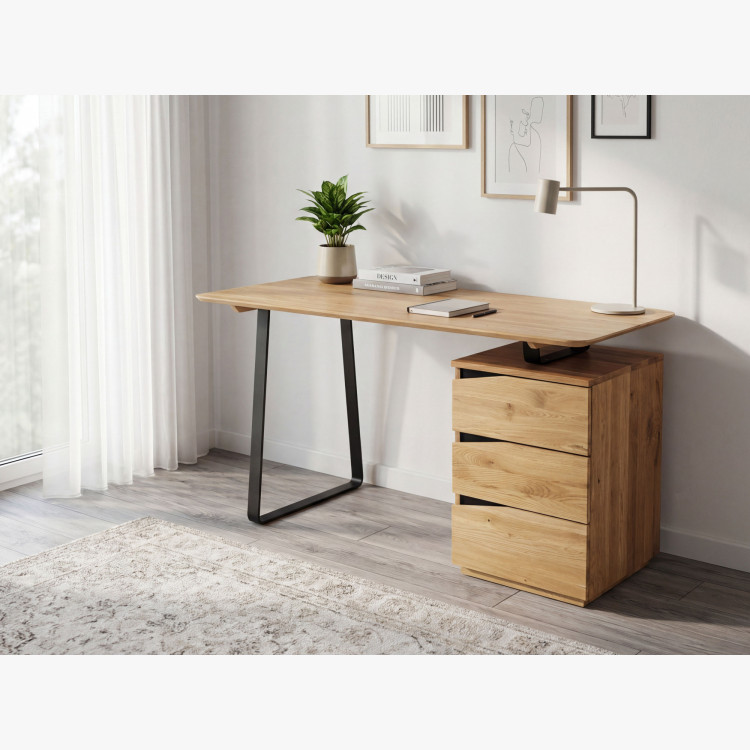 Tölgyfa munkaasztal, fekete fém lábakkal, Smak