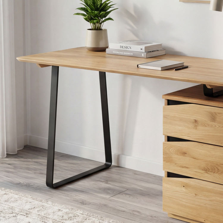 Tölgyfa munkaasztal, fekete fém lábakkal, Smak