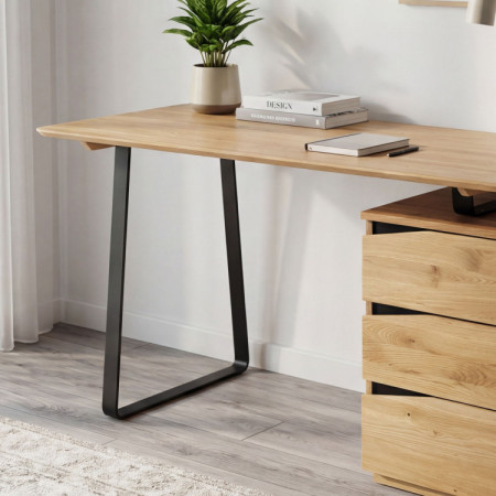 Tölgyfa munkaasztal, fekete fém lábakkal, Smak