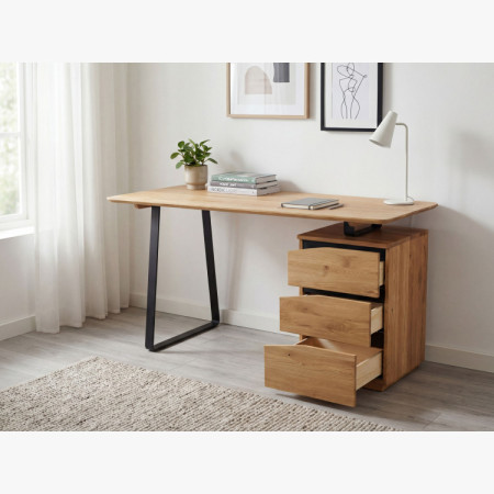 Tölgyfa munkaasztal, fekete fém lábakkal, Smak