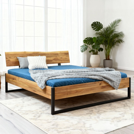 Tömör tölgy franciaágy IRON 180x200 cm - ipari stílus