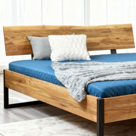 Tömör tölgy franciaágy IRON 180x200 cm - ipari stílus