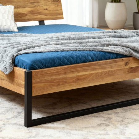 Tömör tölgy franciaágy IRON 180x200 cm - ipari stílus