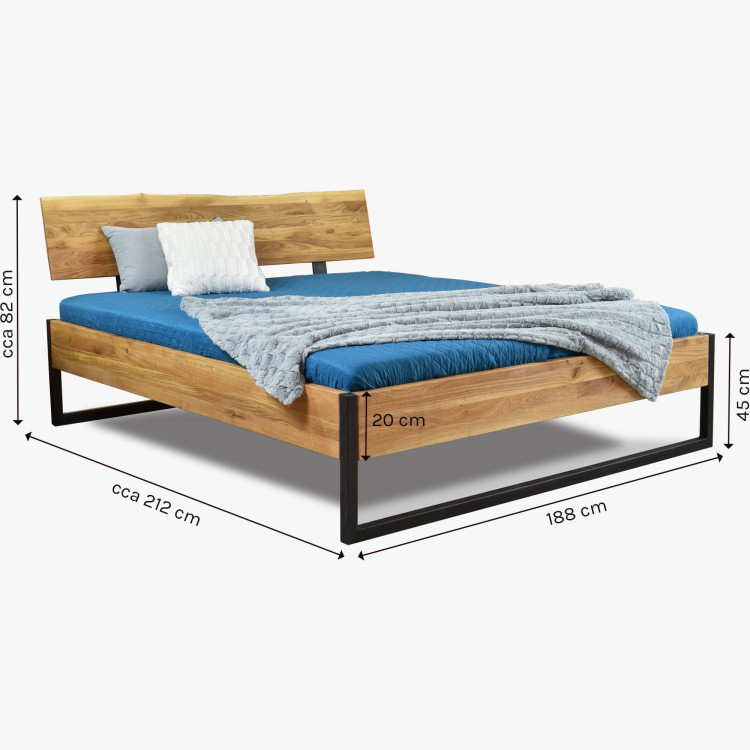 Tömör tölgy franciaágy IRON 180x200 cm - ipari stílus