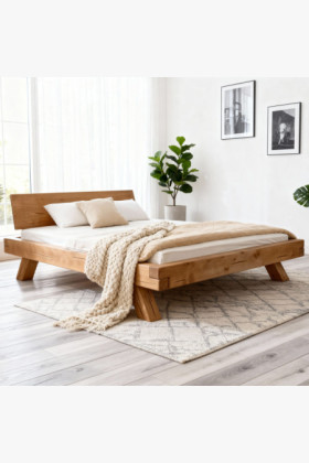 Masszív tömör fenyő ágy 160x200 cm, mézszínű gerendákból